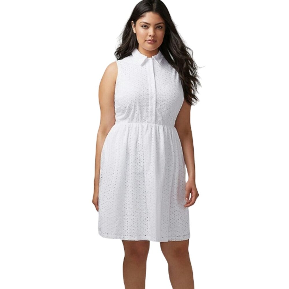 Lane Bryant White Fit & Flare Sleeveless Dress 16